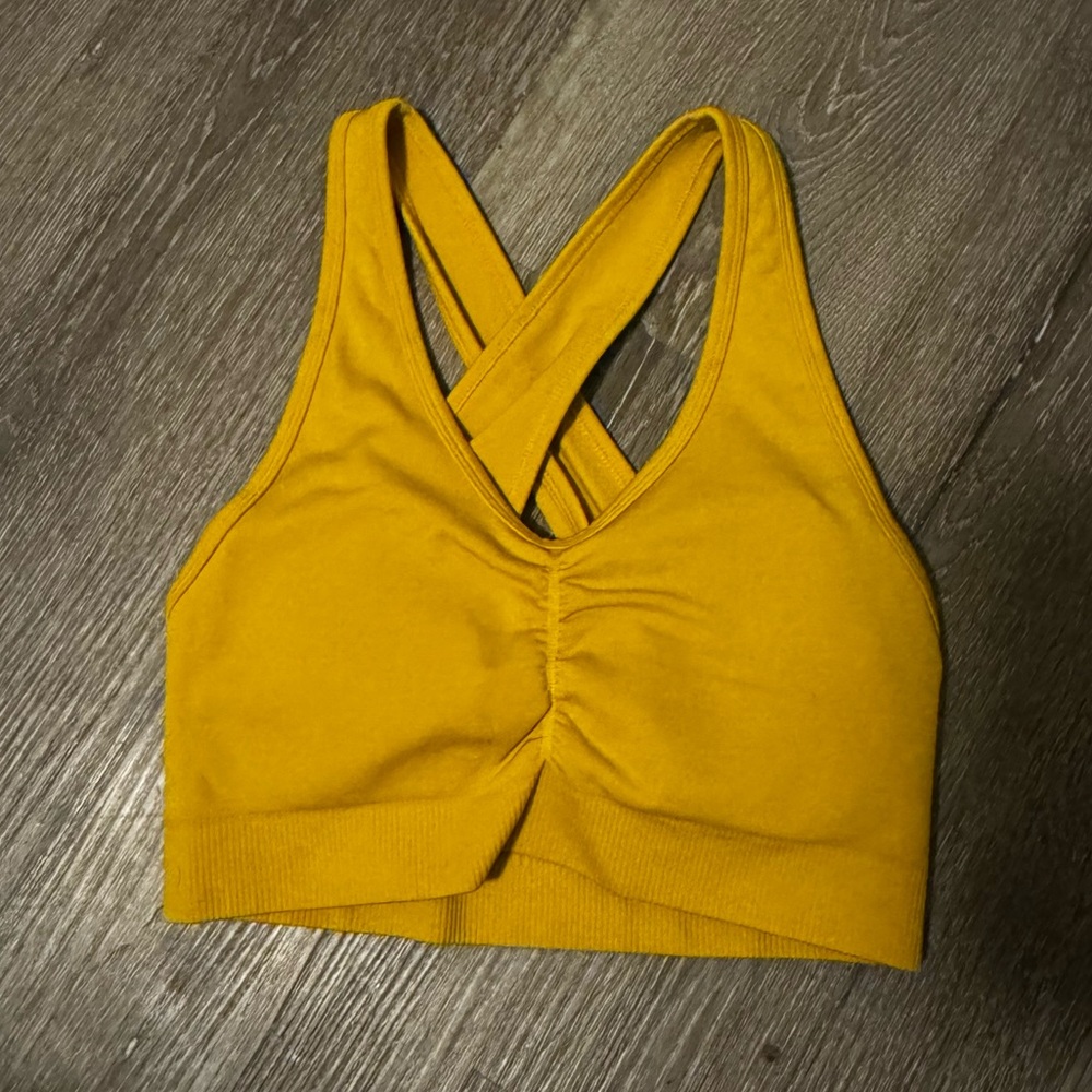 Alphalete Mustard Yellow Cross-Back Sports Bra